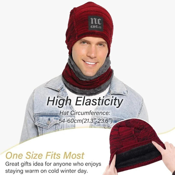 Unisex Winter Beanie Hat Scarf Set Warm Knit Hats Cap Neck Warmer - Picture 2 of 5